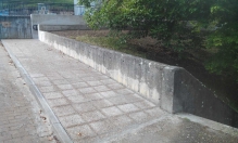 Paseo hacia la rampa con zona ajardinada